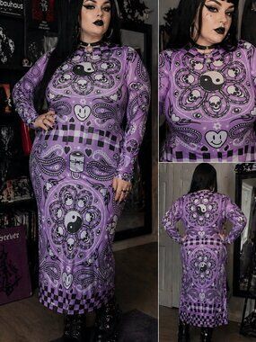 Y2K Goth/Grunge Bodycon Dress – Plus Size 5XL – Two-Piece Set 🖤Purl Skull Print